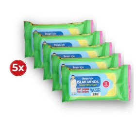 Kokusuz 15’li Islak Mendil 5’li Set | Hac Umre İhram Uyumlu Parfümsüz Mendil